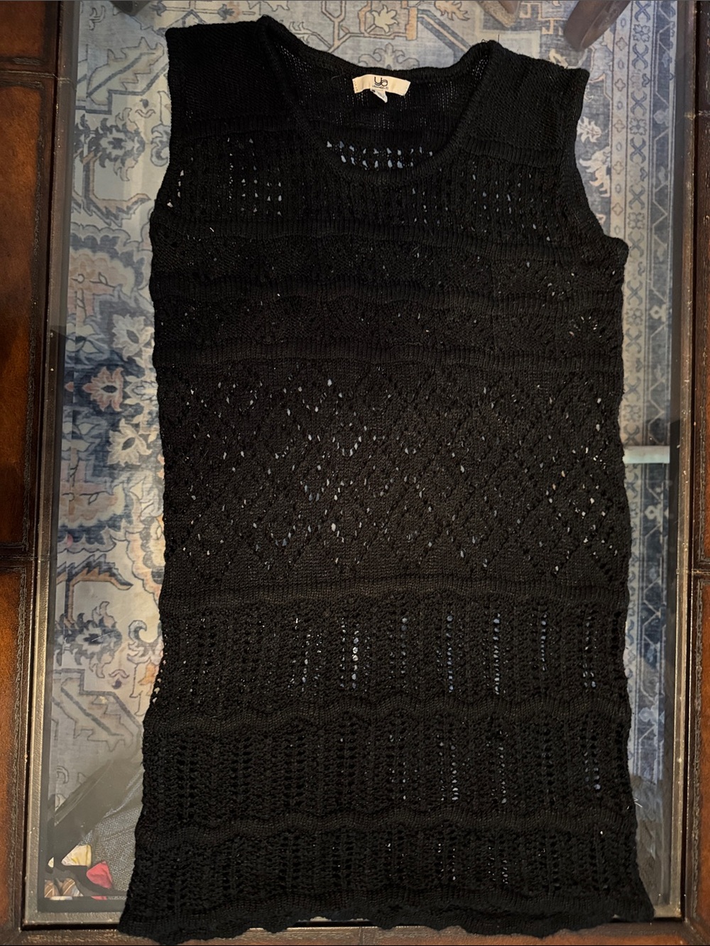 Ya Los Angeles Black Open-Knit Scoop Neck Sleeveless Sweater